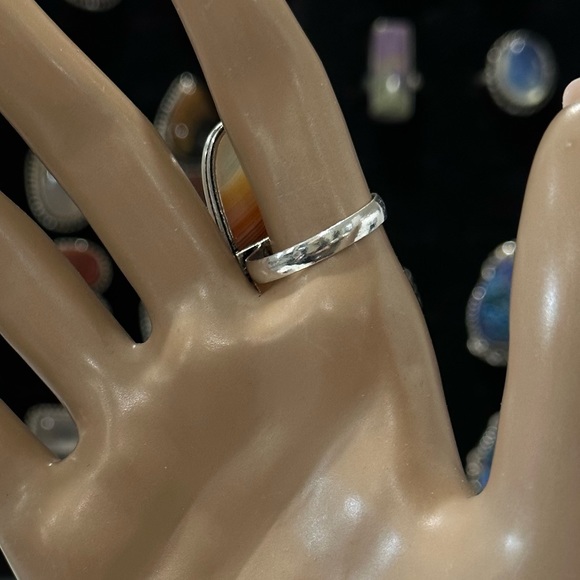 💕 Natural Botswana agate gemstone ring silver overlay stamp 925 handmade size 9 - Picture 5 of 5